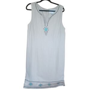 Sag Harbor Shift Dress Linen Blend Women's 12 Tan with Embroidery and Beading